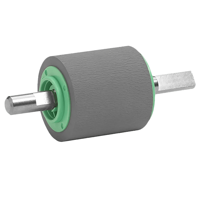 Brother printer pickup roller with gray rubber surface and green hub for paper feeding