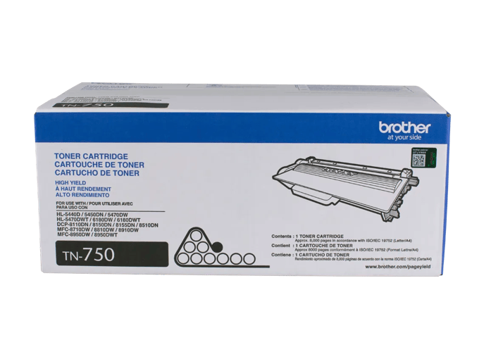 Brother Genuine TN750 High-yield Black Toner Cartridge, Black, large