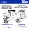 Brother TN835 genuine toner cartridge with high-volume monochrome laser printing samples