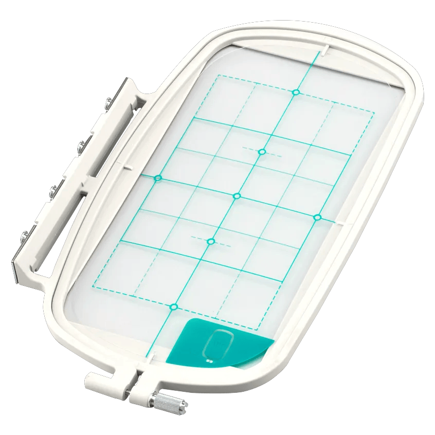 Brother embroidery hoop with grid markings for precise fabric positioning