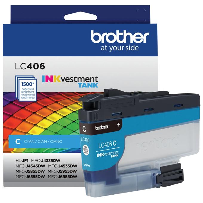 Brother LC406CS Standard-Yield Cyan INKvestment Tank Ink Cartridge, Cyan, large
