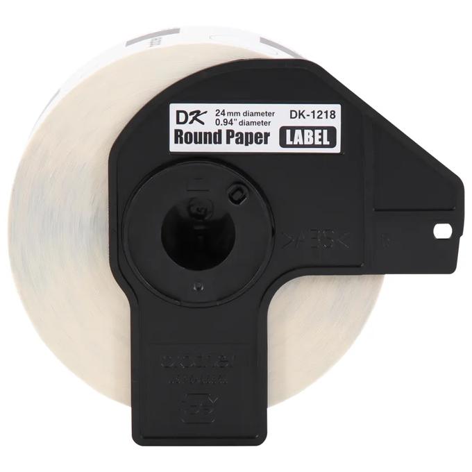 Brother DK-1218 round paper label roll, 24mm diameter, in black cartridge