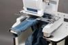 Brother embroidery machine with tubular table attachment stitching denim jeans