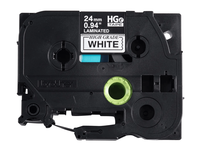 Brother HGe-251 24mm laminated label tape cartridge with white background and black text
