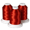 Three spools of red embroidery thread on white bases for Brother sewing machines