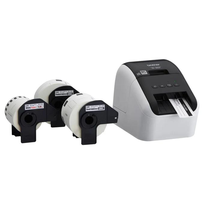 Brother QL-800 label printer bundle with three label rolls