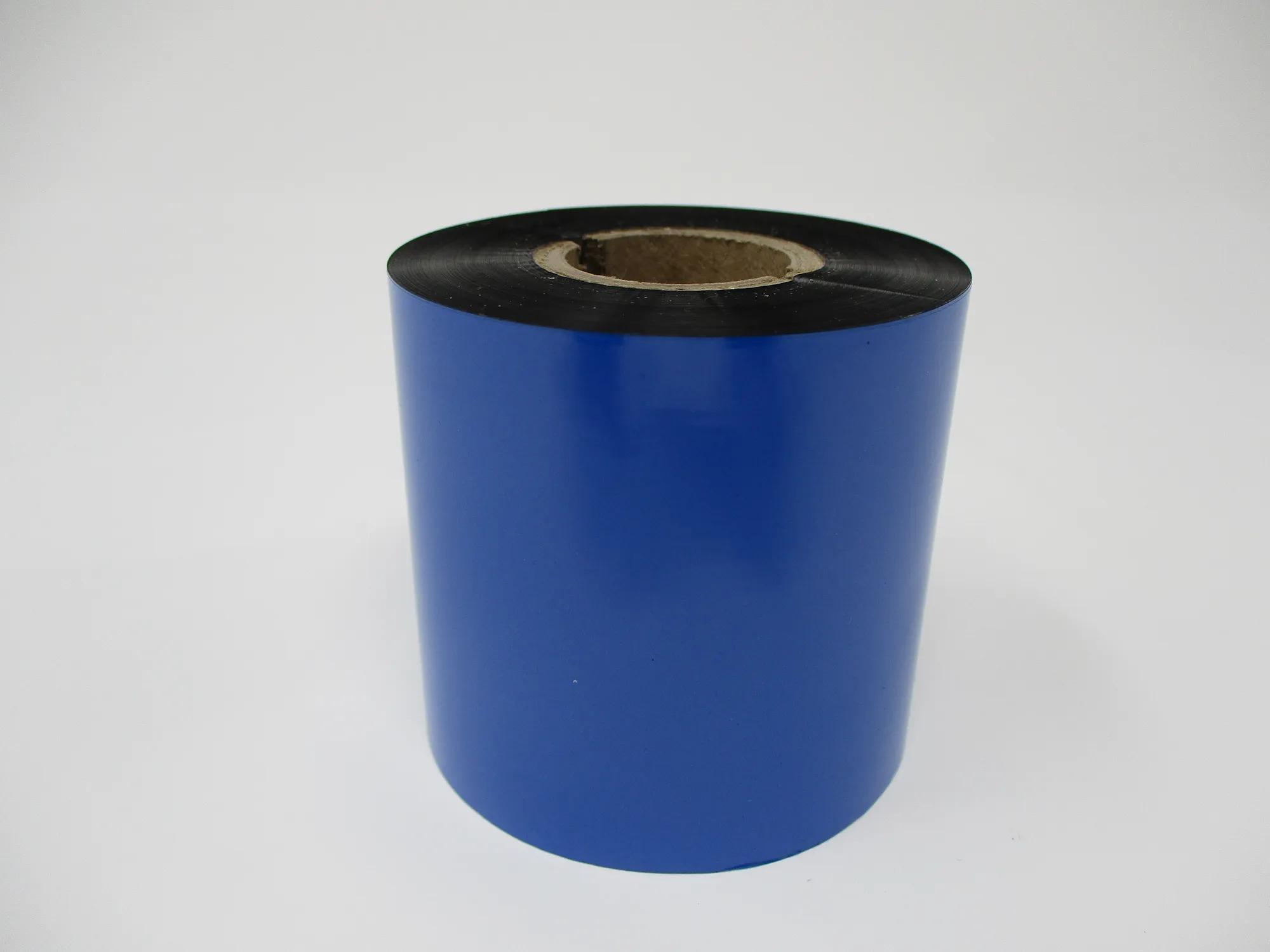 Brother blue thermal transfer ribbon roll with black ink on cardboard core