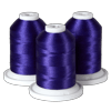 Three spools of purple Brother embroidery thread on white bases