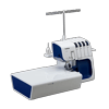 Brother 4234DT serger with blue and white design, extended work table, and thread tension dials