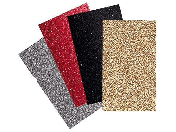 Four glitter cardstock sheets in silver, red, black, and gold colors for crafting projects