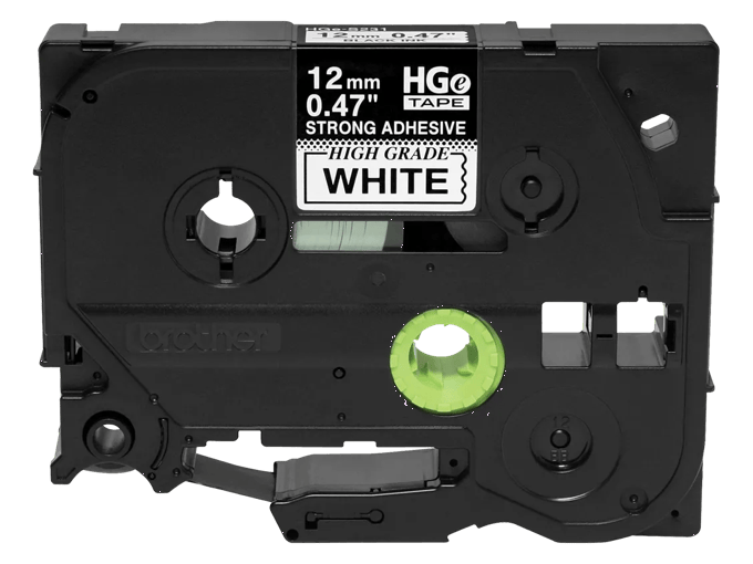 Brother HGe-S231 12mm black on white strong adhesive label tape cartridge