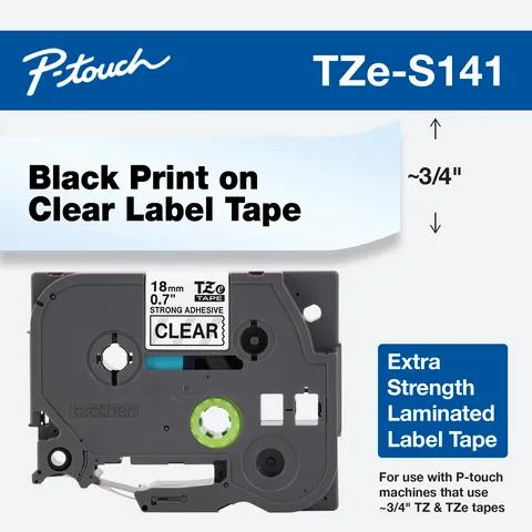 Cartucho de cinta Brother TZe-S141 con impresión negra sobre transparente, laminado extra resistente