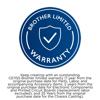 Brother limited warranty badge with shield and checkmark icon on blue circular seal