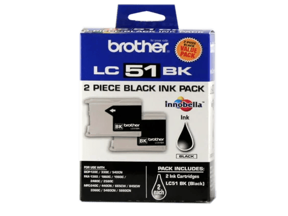 Brother LC51BK 2-piece black ink cartridge pack for inkjet printers