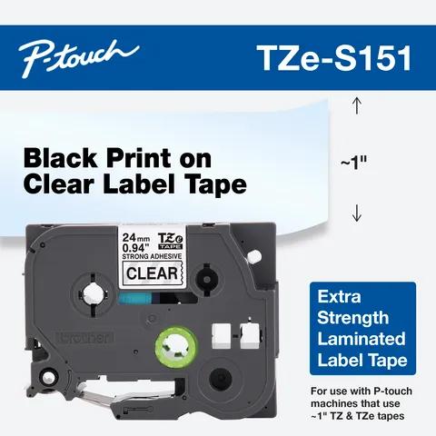 Cartucho de cinta para etiquetas transparente Brother TZe-S151 24mm con impresión negra