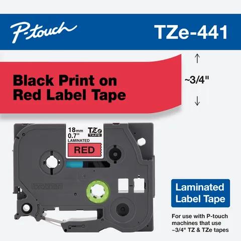 Cartucho de cinta de etiquetas laminadas Brother TZe-441 con texto negro sobre rojo