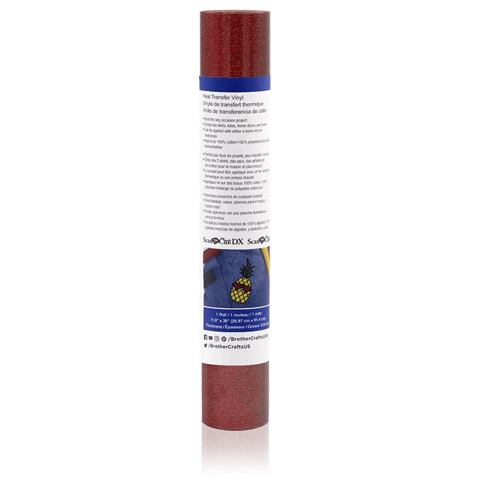 Brother ScanNCut DX heat transfer vinyl roll in red glitter finish