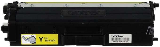 Cartucho de tóner amarillo Brother TN-411Y con etiqueta en carcasa negra