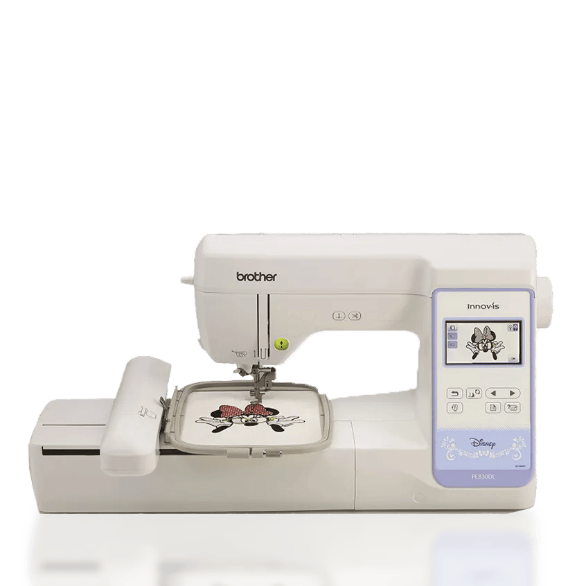 Máquina bordadora Brother PE830DL con diseño Disney en pantalla táctil y bastidor