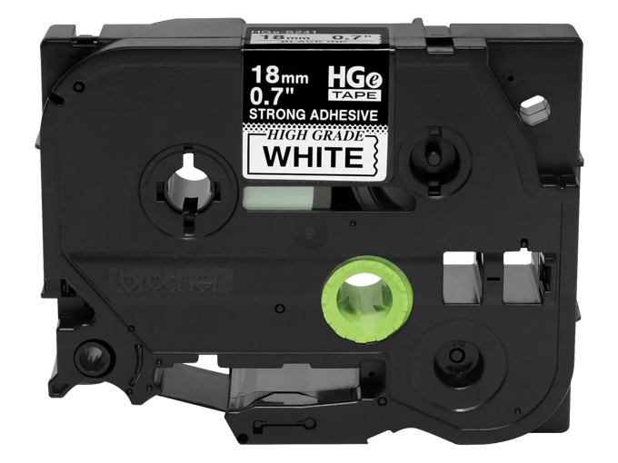 Brother HGe tape cartridge 18mm black on white with strong adhesive