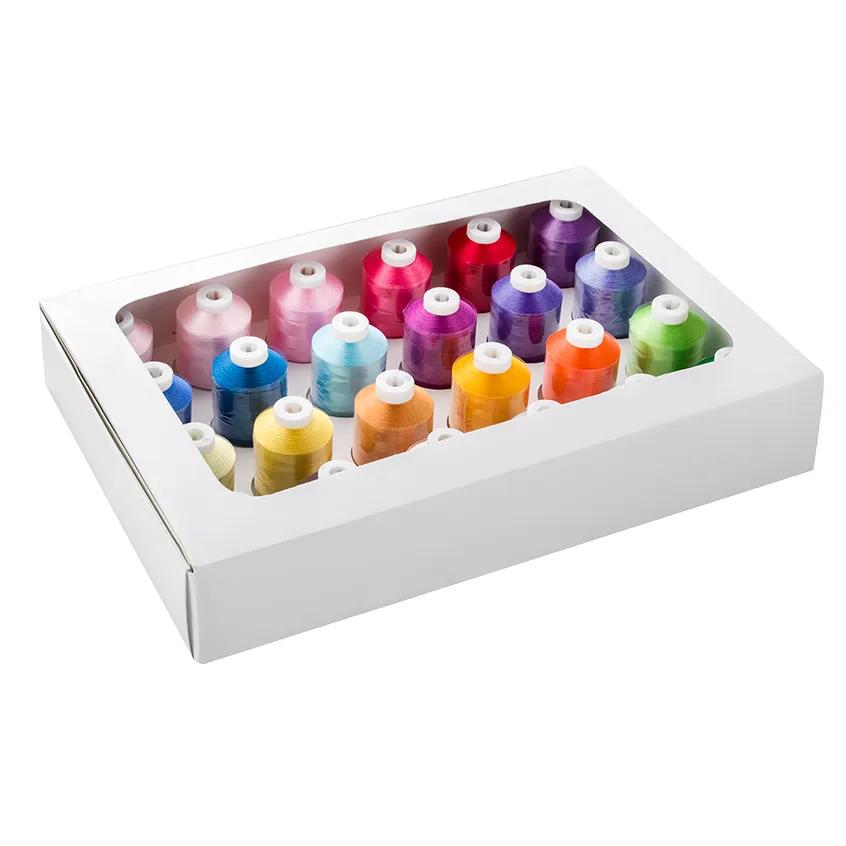 Brother embroidery thread set with 24 vibrant color spools in white storage box