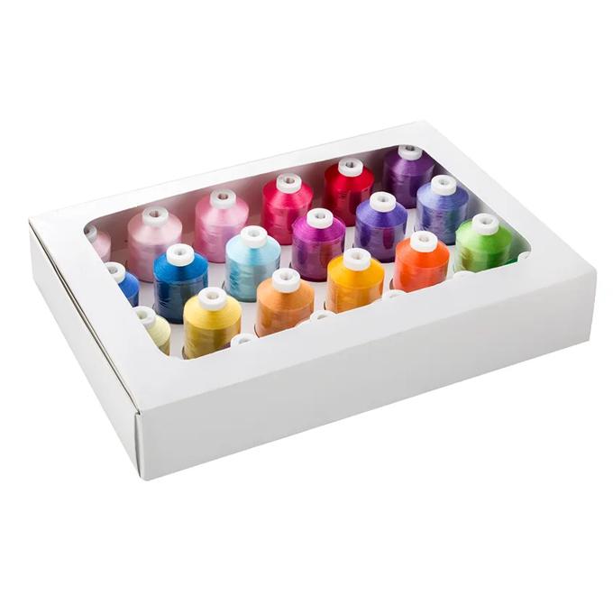 Brother embroidery thread set with 24 vibrant color spools in white storage box