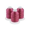 Three pink embroidery thread spools on white bases