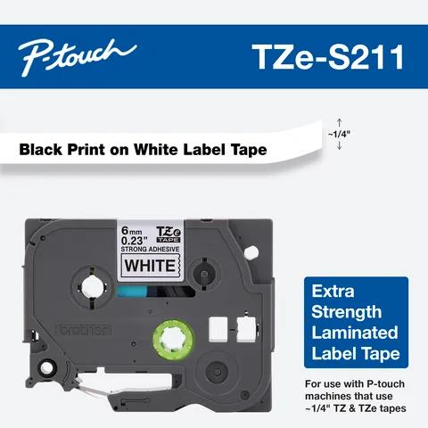 Cartucho de cinta laminada de resistencia extra Brother TZe-S211 con texto negro sobre blanco