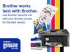 Brother all-in-one printer with genuine ink cartridges and printed color documents