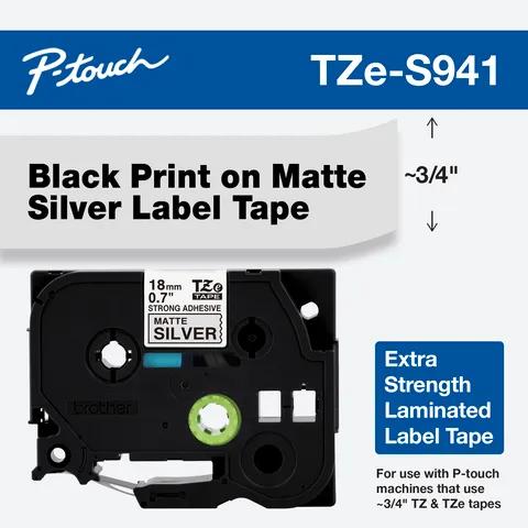 Cartucho de cinta para etiquetas laminada extra resistente Brother TZe-S941 plateado mate