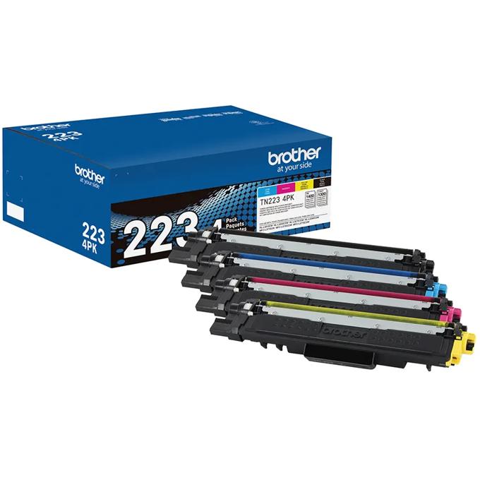 Brother TN223 4-pack color toner cartridges with packaging