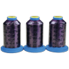 Three purple embroidery thread spools with blue caps displaying Brother logo
