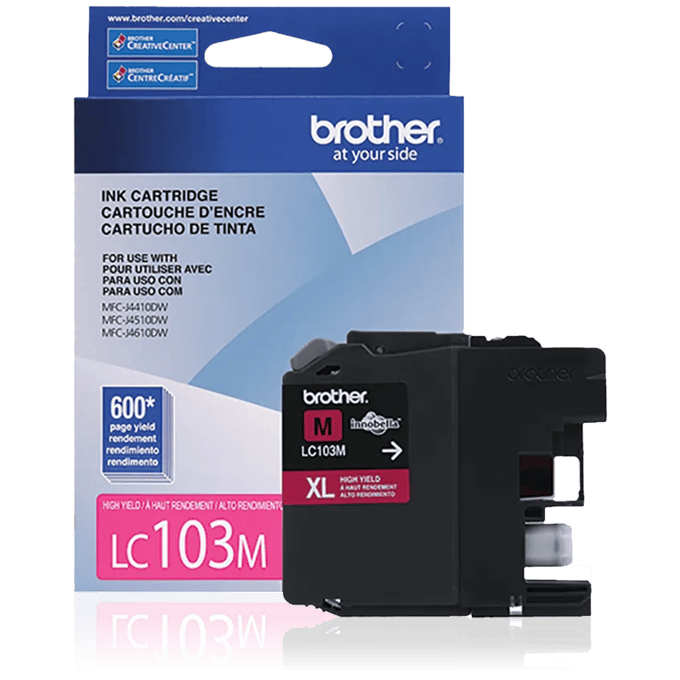 Brother LC103M high-yield magenta ink cartridge with packaging for all-in-one printers