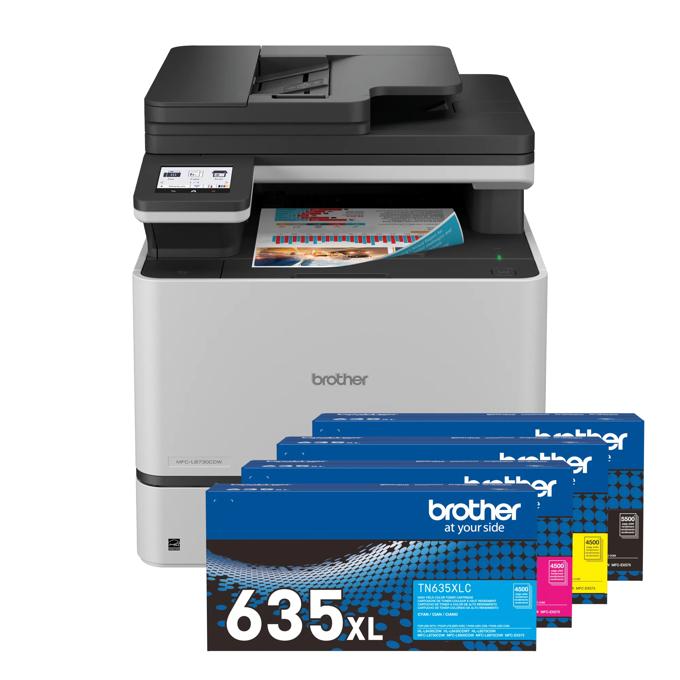 Brother color laser all-in-one printer with four high-yield toner cartridges