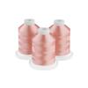 Three pink embroidery thread spools on white bases
