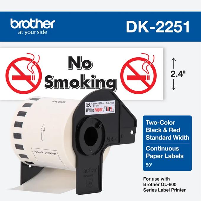 Brother DK-2251 continuous paper label roll in black and red for QL-800 series printer