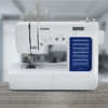 Brother CS7000X sewing machine with LCD screen and built-in stitch guide on wooden surface
