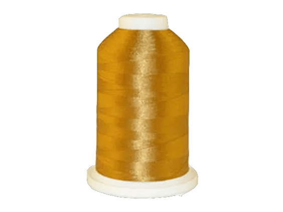 Brother embroidery thread spool in golden yellow with glossy finish on white base