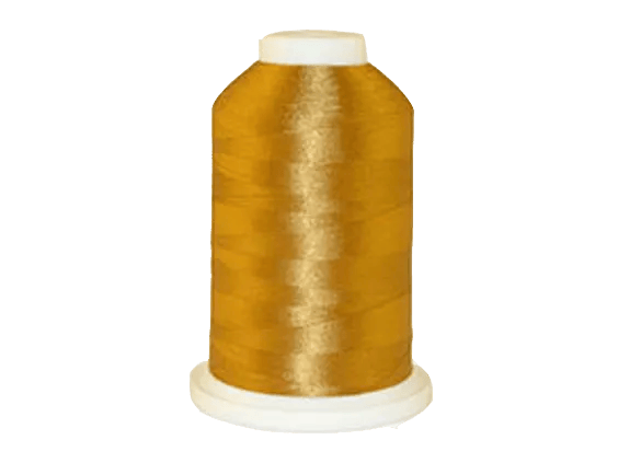 Brother embroidery thread spool in golden yellow with glossy finish on white base