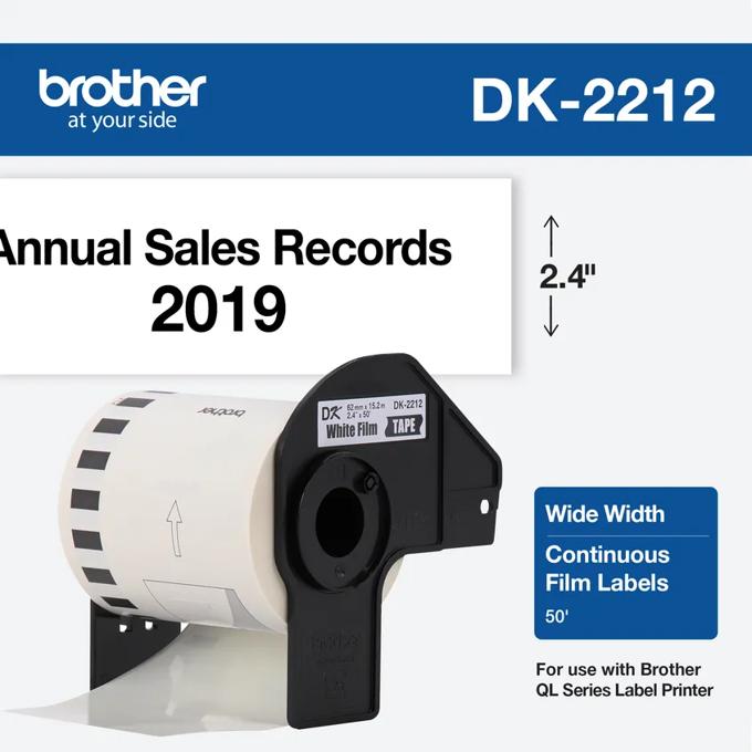 Brother DK-2212 continuous film label roll, 2.4 inches wide, in black cartridge