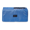 Blue patterned protective dust cover with top handle and Designio label