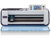 Brother CM250 cutting machine with open cover showing blade carriage and touchscreen display