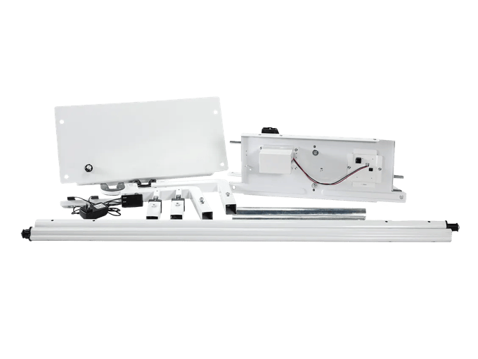 Brother quilting frame rail assembly with white panels and metal rods