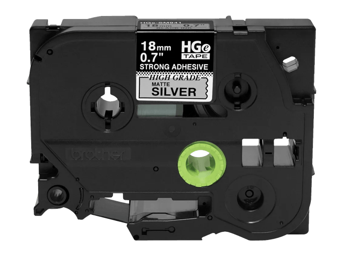 Brother HGe-S9415PK 18mm black on matte silver strong adhesive label tape cartridge