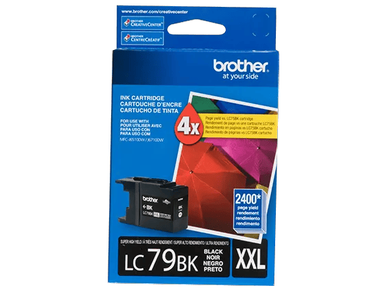 Brother LC79BK super high-yield black ink cartridge packaging with 2400-page yield