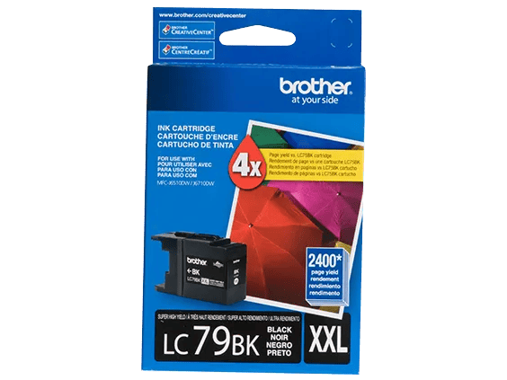 Brother LC79BK super high-yield black ink cartridge packaging with 2400-page yield