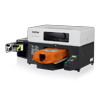 Brother GT-3 Series direct-to-garment printer printing an orange t-shirt with visible ink cartridges