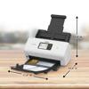 Brother ADS-3350W compact desktop scanner with dimensions and document feeder