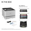 Brother HL-L8430cdw color laser printer with included toner cartridges, drum unit, and accessories