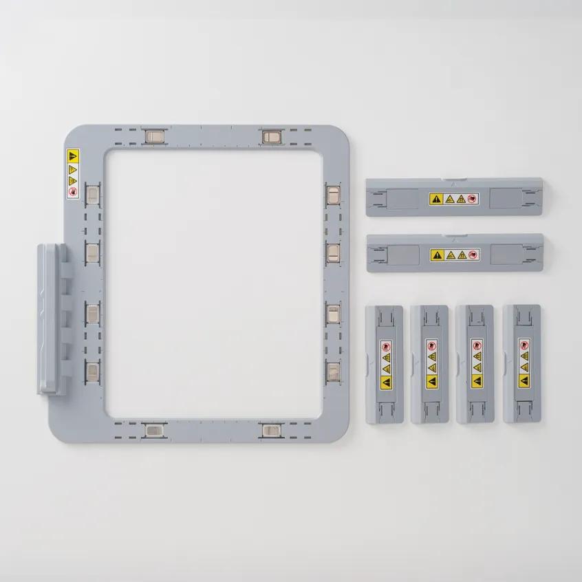 Brother embroidery hoop frame with magnetic clips and attachment components